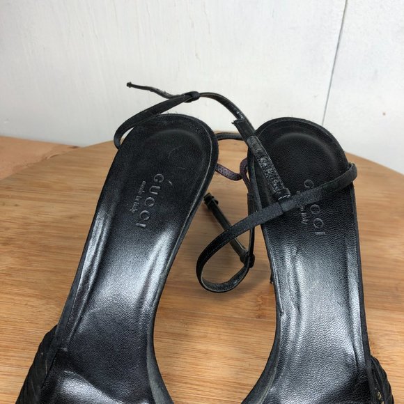 Gucci Heels Womens 38C US 7.5 Black Stilettos Ankle Strap Shoe Event Pointed Toe - Picture 6 of 15